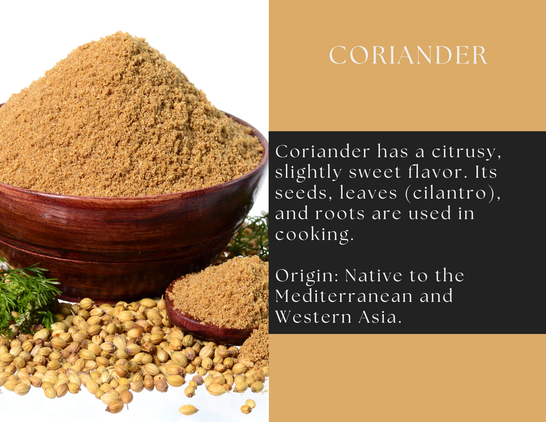 Glass jar of Spice Wheel coriander powder with a clear view of the labeled container on a white background.