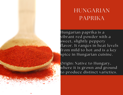 Hungarian paprika in a glass jar from Spice Wheel, vibrant red ground spice perfect for cooking and seasoning.