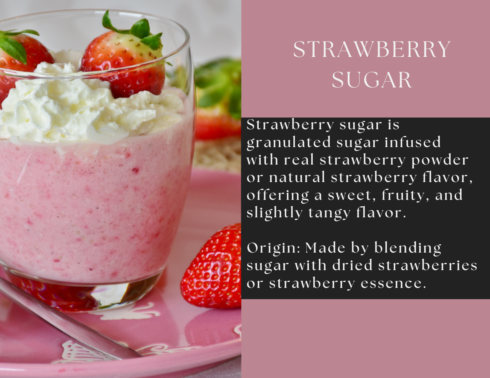 Glass jar of Strawberry Sugar by Spice Wheel, featuring a clear container filled with pink strawberry-flavored sugar crystals.