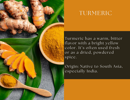 Glass jar of Spice Wheel turmeric powder with a bright yellow-orange spice inside, labeled and sealed for freshness.