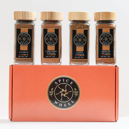 Spice Wheel Sweet Baking 4 Pack Starter Kit featuring four assorted spice jars for baking and cooking.