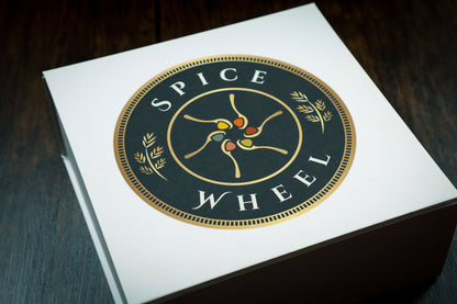 Spice Wheel baking spice wheel with colorful sections and labeled spices for baking and culinary use.