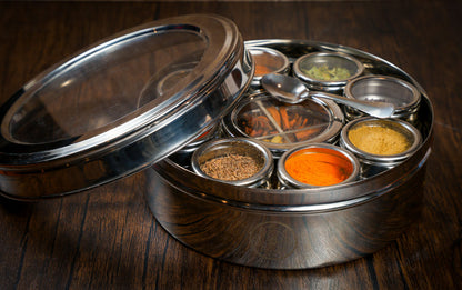 Indian Spice Wheel spice chart showing various traditional Indian spices on a colorful circular display.