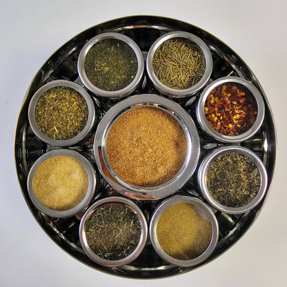Italian Spice Wheel by Spice Wheel showing colorful sections with various Italian herbs and spices in a circular layout.