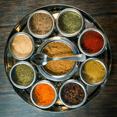 Mexican spice wheel by Spice Wheel showing a colorful circular chart with various traditional Latin spices and herbs.