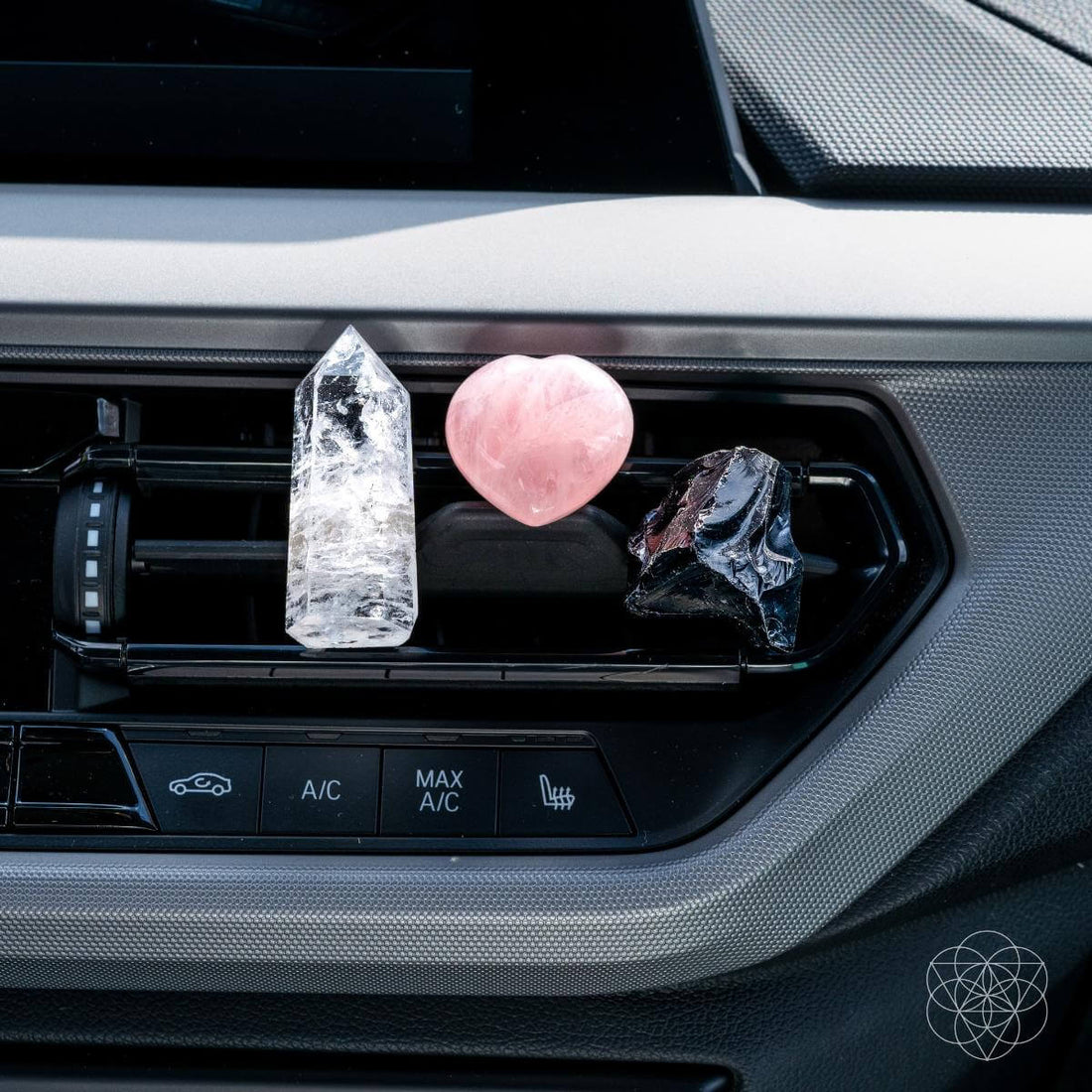 Conscious Items Spiritual GPS Guardian Car Crystal Kit with various healing crystals for protection and guidance in a car setting.