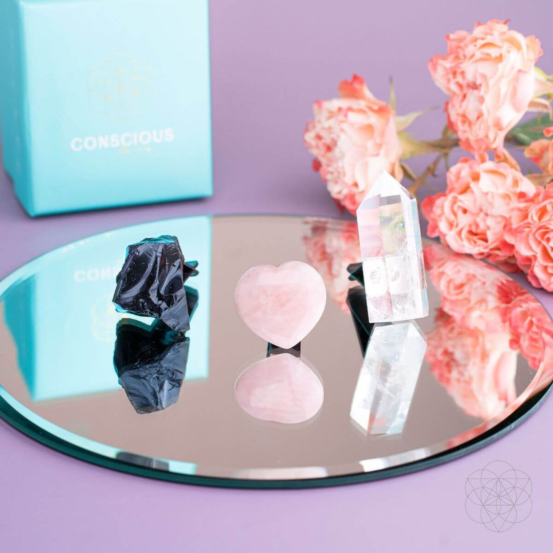 Conscious Items Spiritual GPS Guardian Car Crystal Kit featuring various crystals for protection and guidance in a compact set.