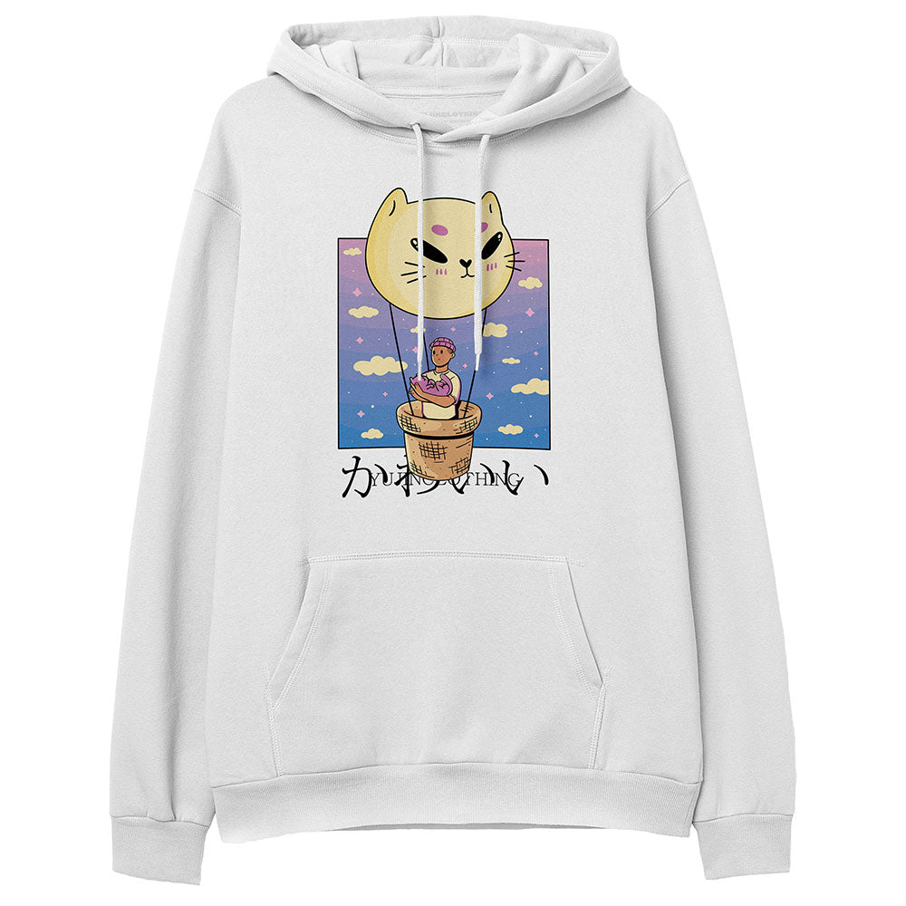 Yūjin Clothing fluffy cat hoodie featuring soft, plush fabric and a cozy hood with cat ear details for a cute, comfortable look.