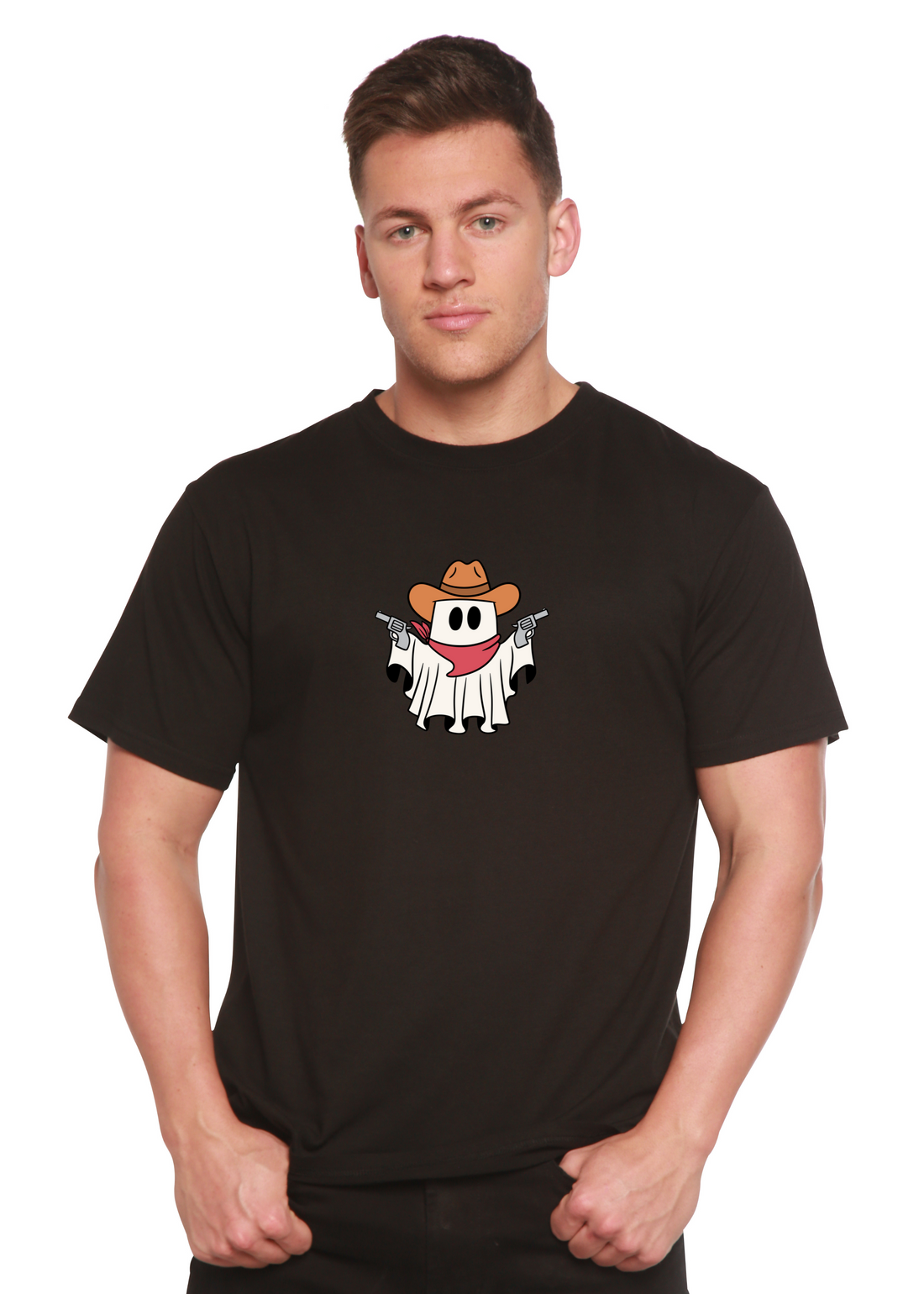 Unisex Cowboy Ghost graphic T-shirt by Spun Bamboo, short sleeve, made from bamboo viscose and organic cotton, featuring a printed design.