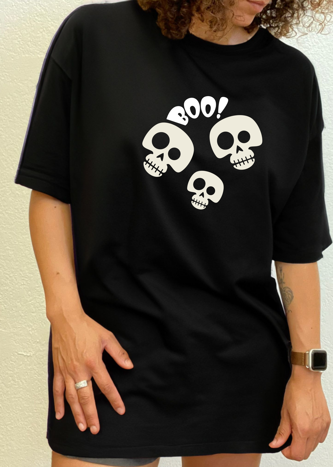 Unisex Halloween Boo graphic T-shirt by Spun Bamboo, short sleeve with spooky design in bamboo viscose and organic cotton fabric.