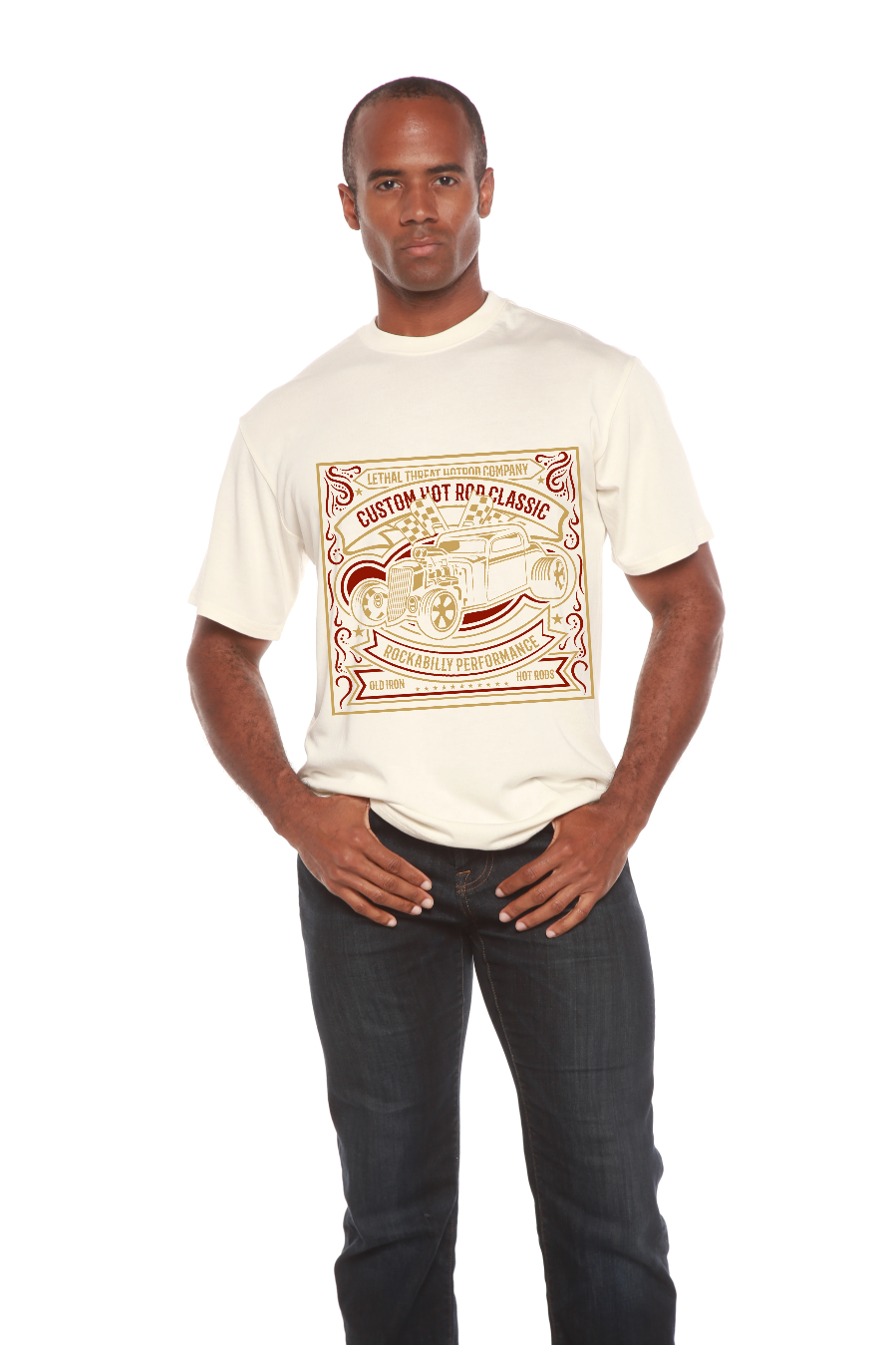 Mens Hot Rod graphic T-shirt by Spun Bamboo, made from bamboo viscose and organic cotton, featuring a bold printed design.