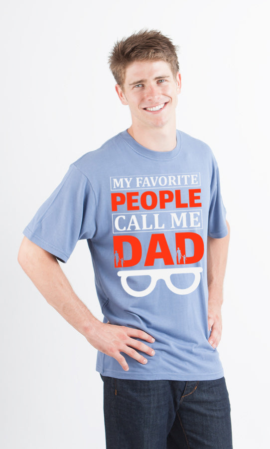 Mens printed T-shirt by Spun Bamboo featuring "My Favorite People Call Me Dad" graphic in bamboo viscose and organic cotton fabric.