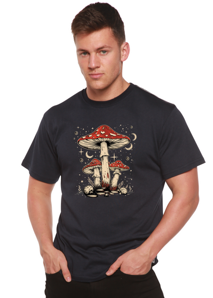Unisex boho hippie mushroom graphic T-shirt by Spun Bamboo featuring retro design on natural bamboo and cotton fabric.
