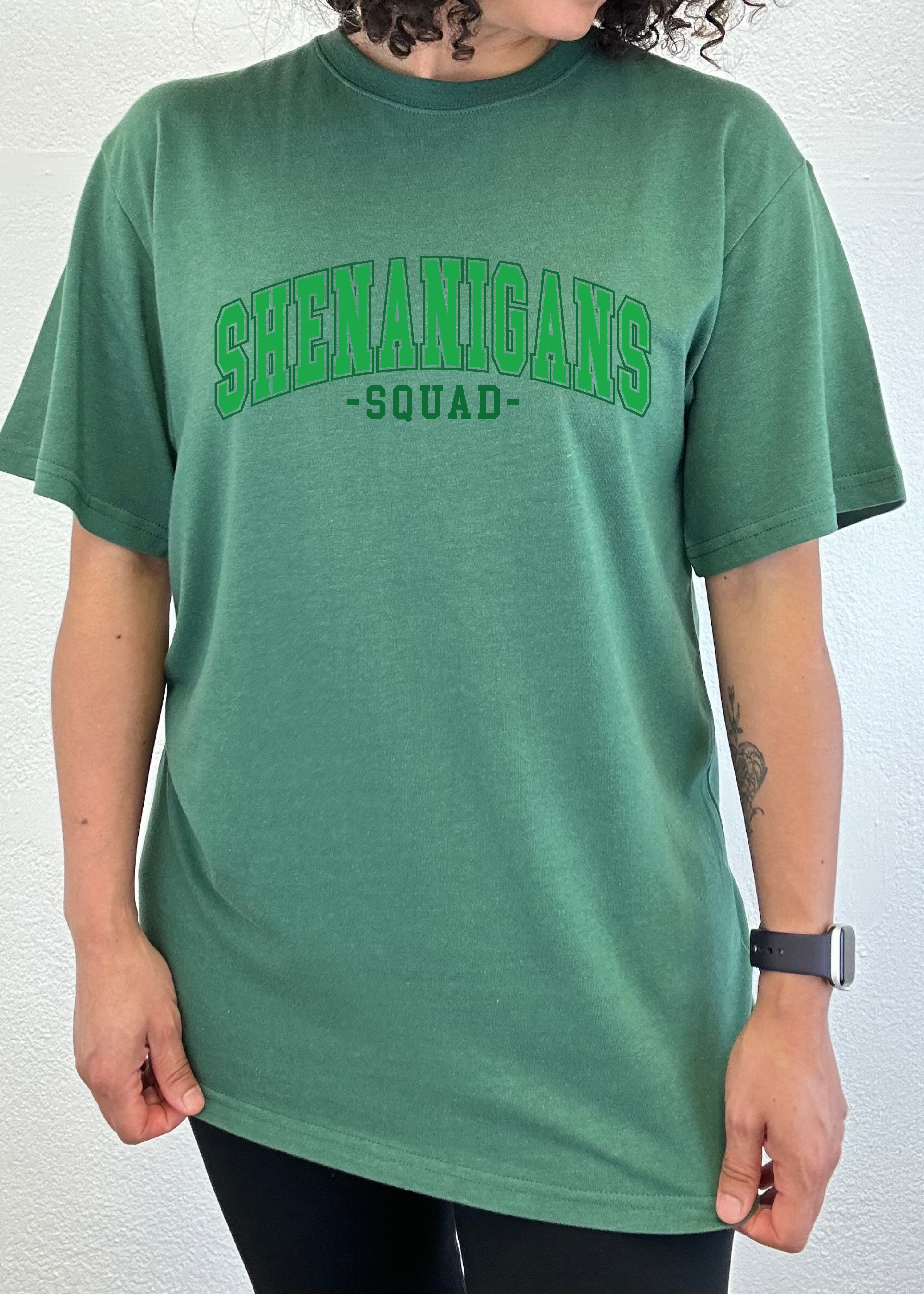 Unisex bamboo and cotton graphic T-shirt from Spun Bamboo with playful Shenanigans Squad print, casual men&