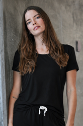 Women’s bamboo lounge short sleeve T-shirt by Spun Bamboo, featuring a comfortable fit and soft breathable fabric.