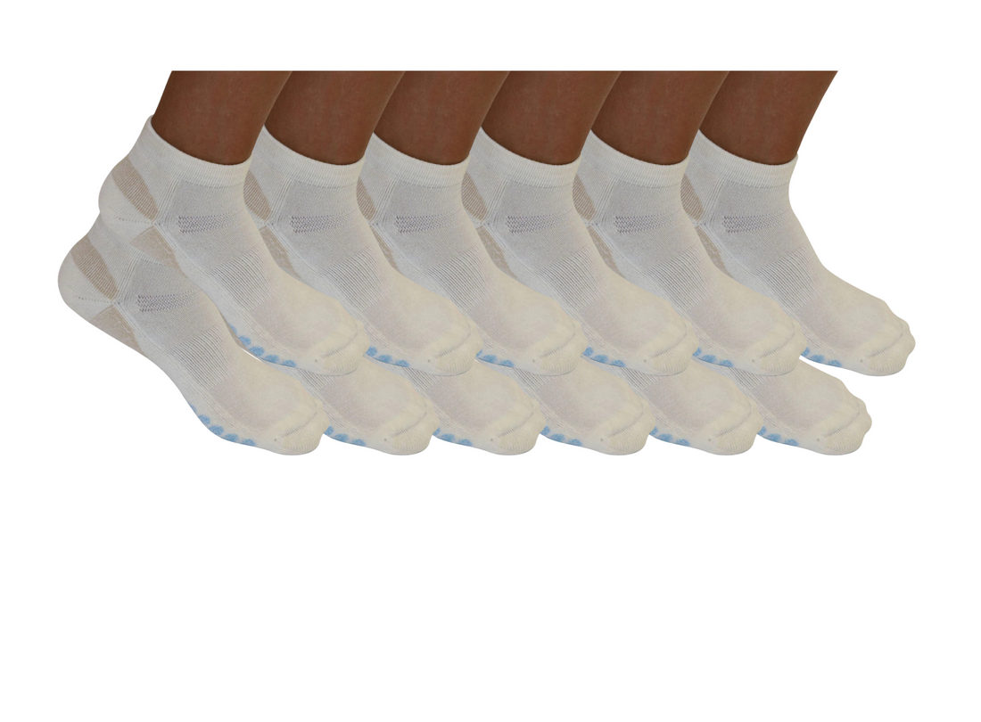 Set of 12 white high-performance unisex anklet socks by Spun Bamboo made from bamboo viscose material.