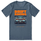 Yūjin Clothing Drift Racing Car T-Shirt featuring a bold graphic of a racing car on a casual black tee.