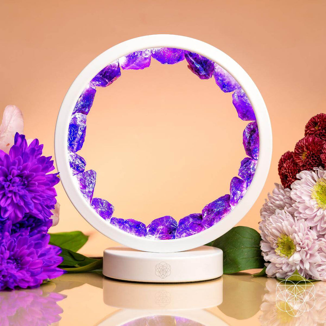 Amethyst healing night light from Conscious Items, designed to promote relaxation and better sleep with soothing purple glow.
