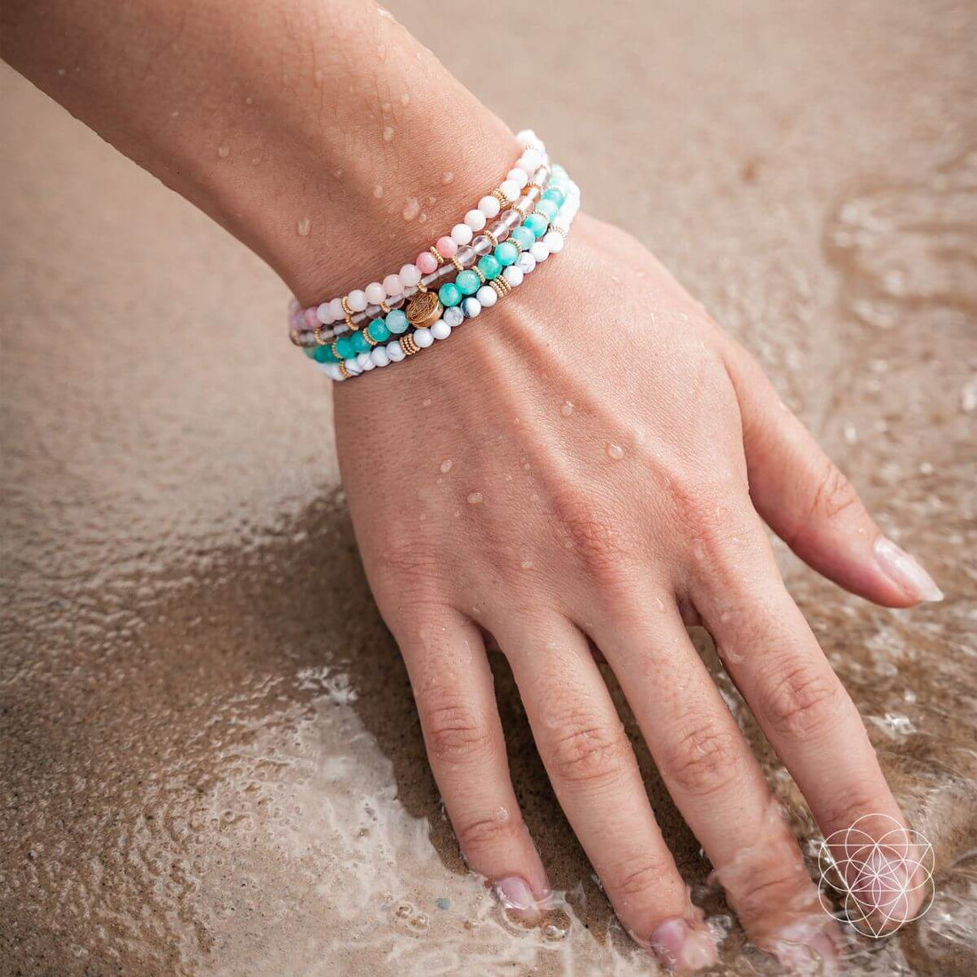 Set of four Conscious Items stress reliever bracelets featuring colorful beaded jewelry for stress relief and relaxation.