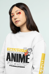 Anime Talk sweatshirt by Yūjin Clothing featuring a colorful anime character graphic on a cozy, casual sweatshirt.