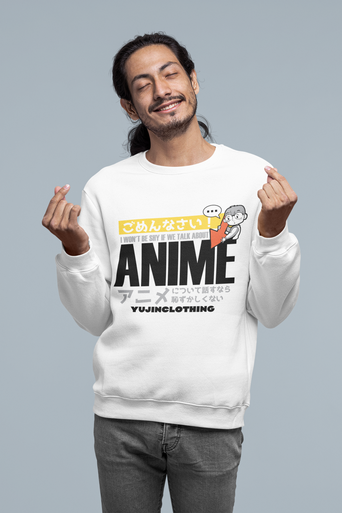 Anime Talk sweatshirt by Yūjin Clothing featuring a vibrant anime-inspired design on a comfortable sweatshirt.
