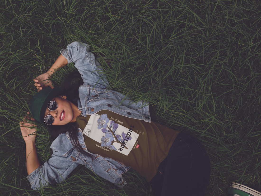 Yūjin Clothing Horizons T-Shirt featuring a casual fit and graphic design, made from soft cotton fabric.