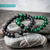 Double bracelet set from Conscious Items featuring calming bead and charm designs, designed to promote relaxation and mindfulness.