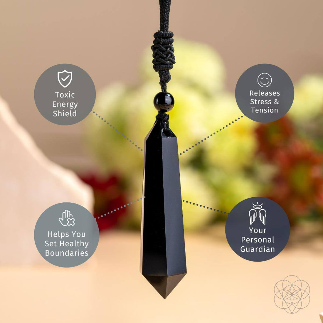 Black Obsidian Talisman pendant necklace by Conscious Items, featuring a protective black obsidian stone on a chain.