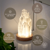 Conscious Items Selenite lamp night light showing a 2-pound healing crystal lamp with a smooth, glowing white selenite surface.