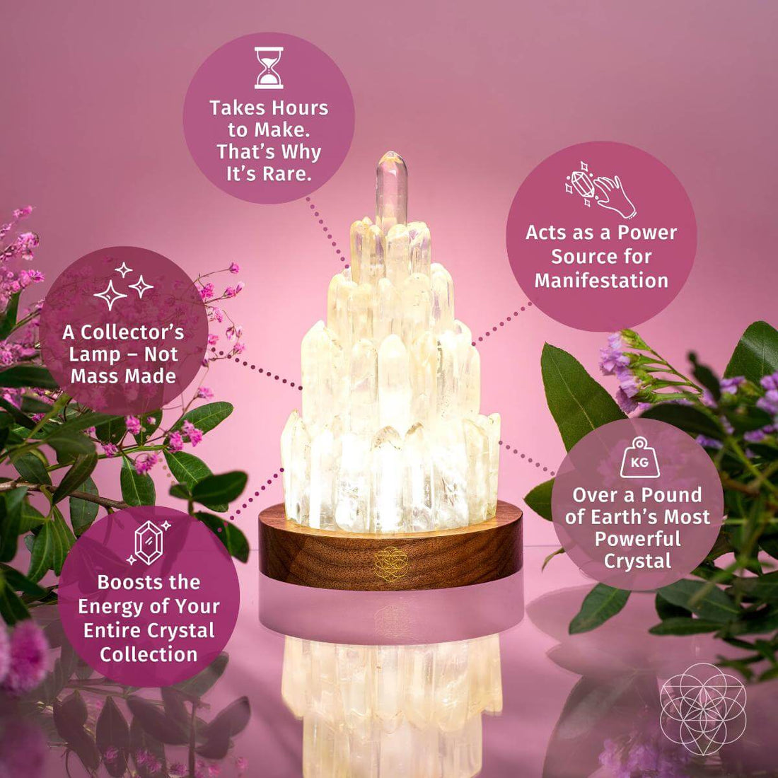 Clear Quartz Manifestation Tower Lamp night light by Conscious Items, featuring a tall, polished quartz crystal structure with gentle illumination.