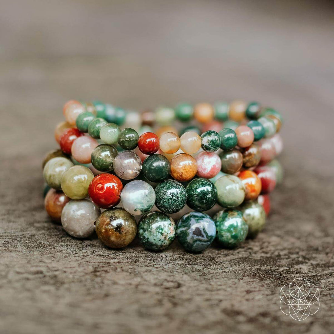Close-up of The Energy Bracelet by Conscious Items showing its textured, beaded design in natural light.