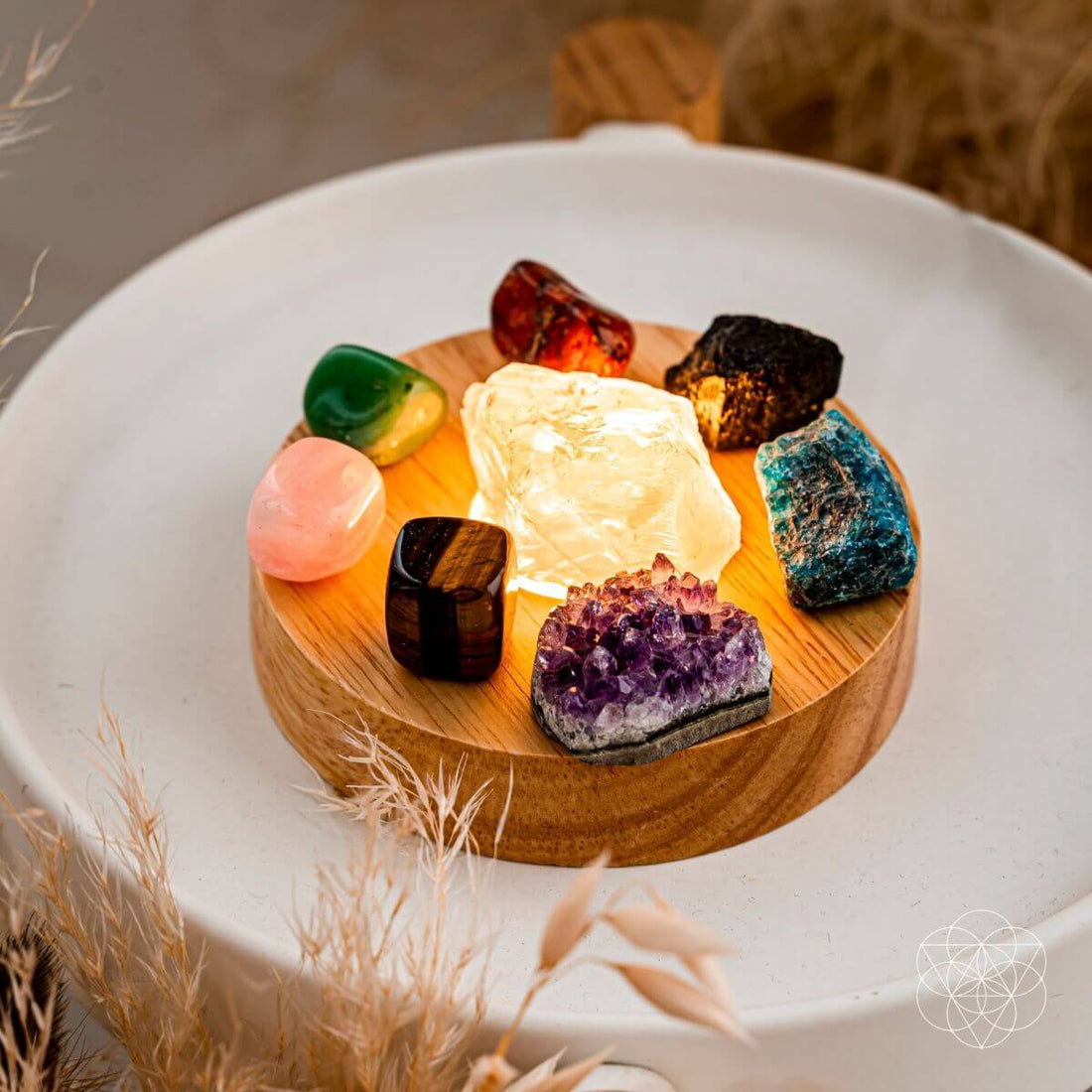 Conscious Items Natural Energy Lamp night light emitting soft, calming glow for relaxing ambient lighting in a cozy space.