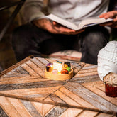 Conscious Items Natural Energy Lamp night light emitting a warm glow, designed to create a calming ambiance in a modern home.