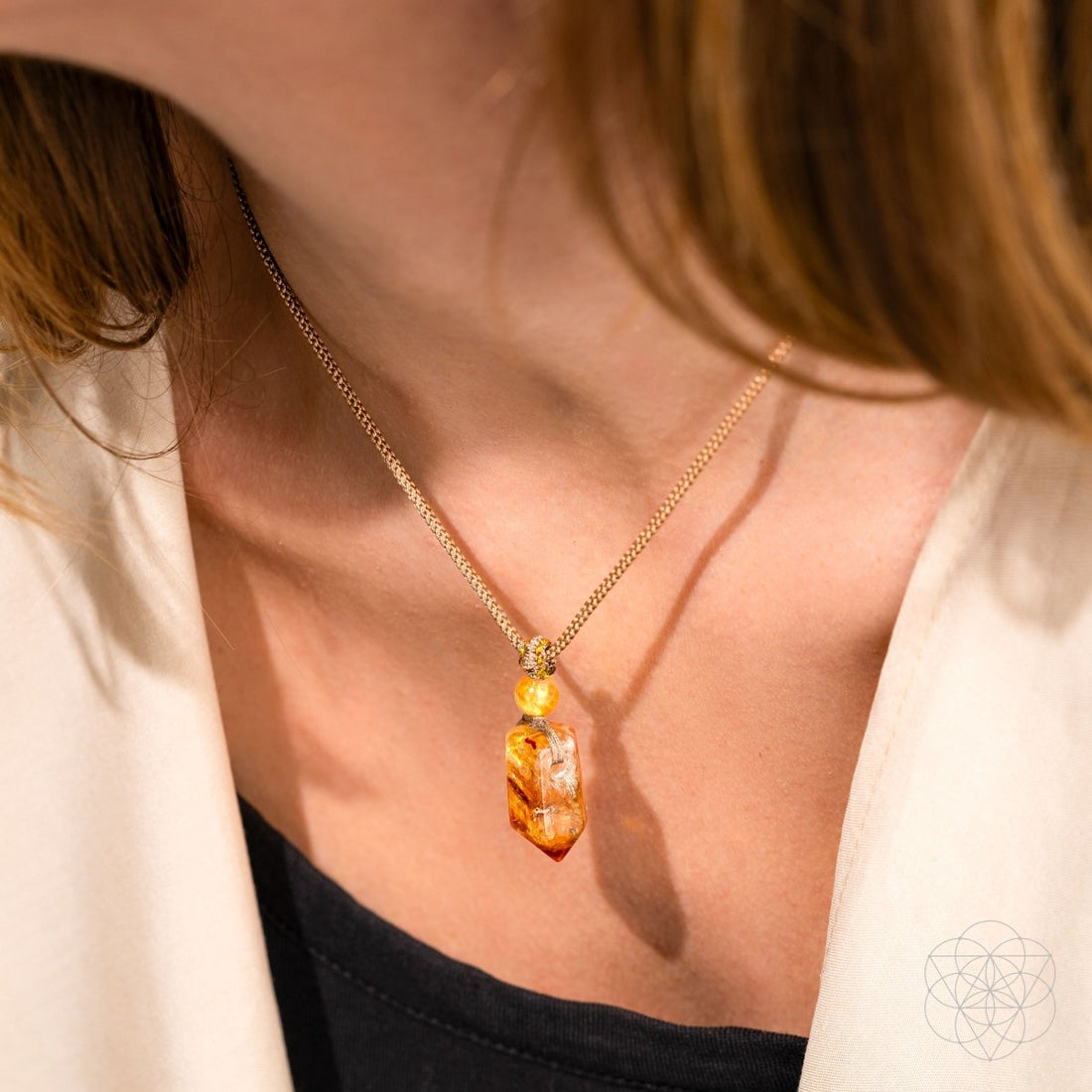 Gold Prosperity Pendant necklace by Conscious Items featuring a sleek, minimalist design with a symbolic charm for positive energy.