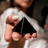 Decorative set of three pyramid-shaped home ornaments by Conscious Items, featuring geometric design for stylish interior decor.