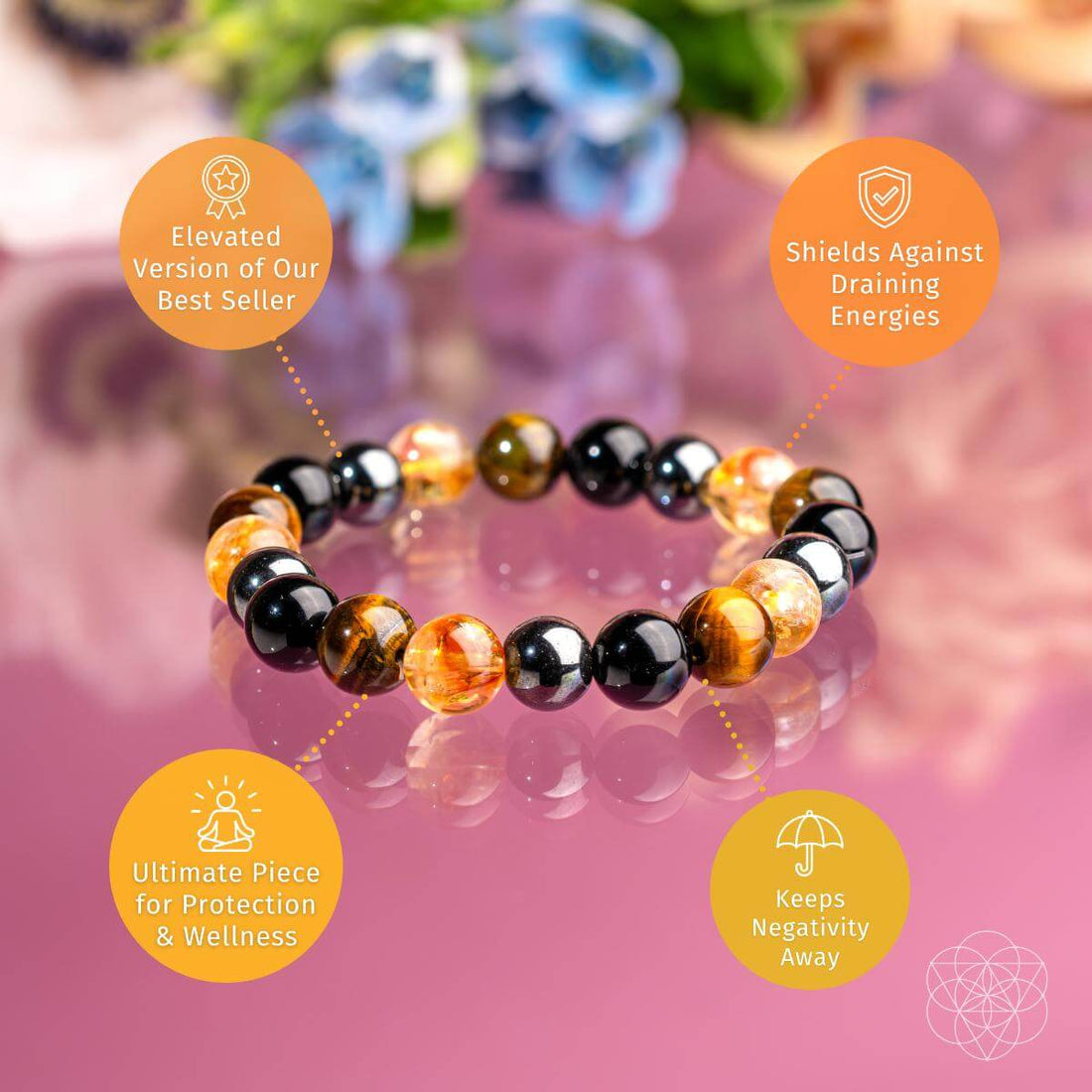 Conscious Items quadruple protection bracelet featuring multiple layered strands with beads and charms for spiritual protection.
