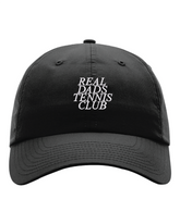 Black Real Dads Tennis Club Cap with curved brim and adjustable strap, casual sports style for men.