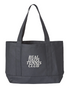 Real Dads Tennis Club tote bag with sturdy handles and tennis-themed design, perfect for carrying essentials.