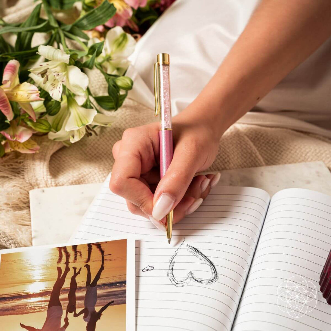 Self-cleaning crystal pens by Conscious Items, elegant home accessory with clear crystal design and sleek writing tips.