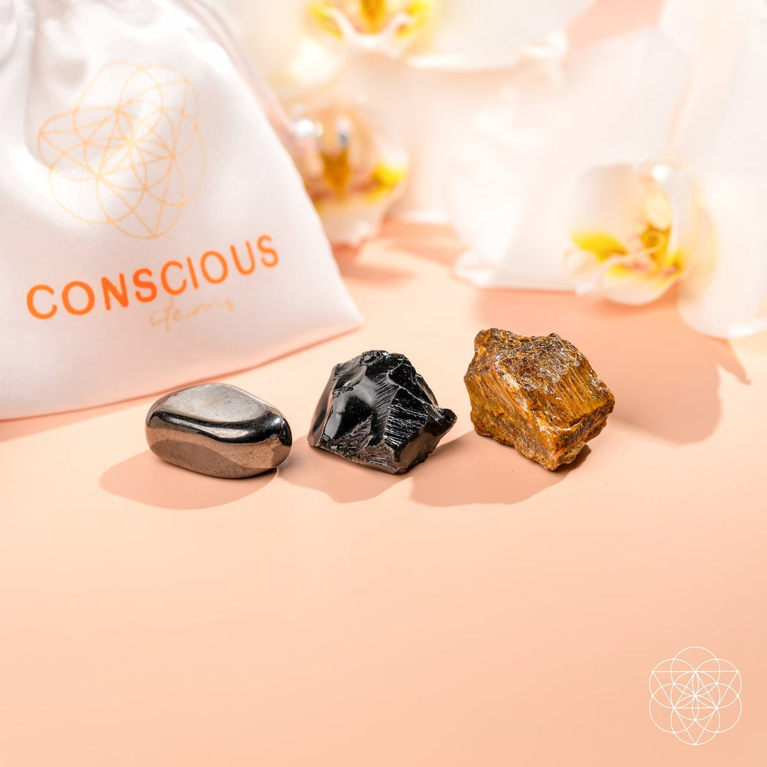Beautiful home decoration set called The Triple Protection Trio by Conscious Items, featuring three decorative protective symbols.