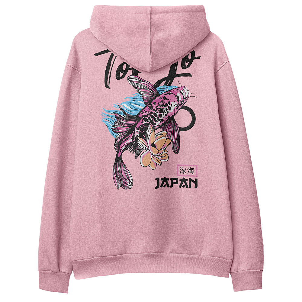 Yūjin Clothing Koi Fish hoodie featuring a vibrant koi fish design on soft fabric, casual streetwear style for men and women.