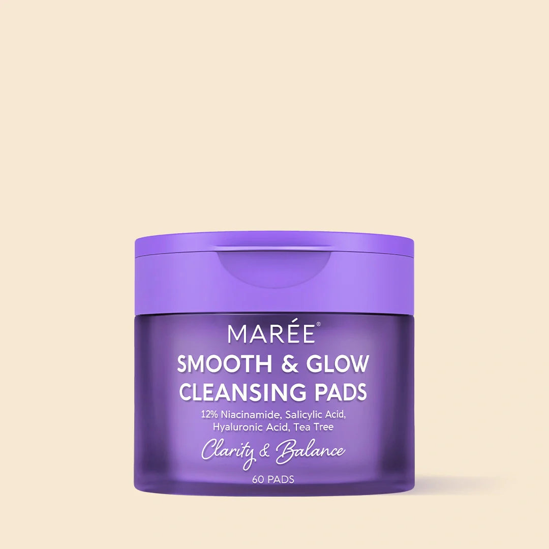 Maree 12% Niacinamide Smooth &amp; Glow Pads displayed on a card, showcasing their toner pad form for skincare and brightening.