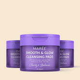Maree 12% Niacinamide Smooth & Glow Pads displayed on a white surface, showing the toner pads with packaging in the background.