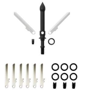 Two-blade mechanical replacement kit for broadheads by Tooth of the Arrow, showing sharp blades and packaging.