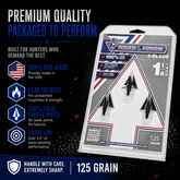Tooth of the Arrow Broadheads TOTA 125 grain fixed 3-blade broadhead with 1-1/8 inch cutting diameter for hunting and archery.