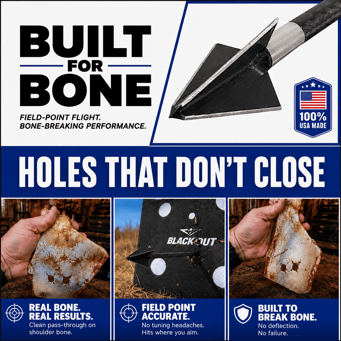 Tooth of the Arrow Broadheads TOTA 125 grain fixed 3-blade broadhead with 1-1/8 inch cutting diameter for hunting and archery.