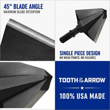 Tooth of the Arrow Broadheads TOTA 125 grain fixed blade broadhead with 1-inch single bevel, designed for precise hunting.