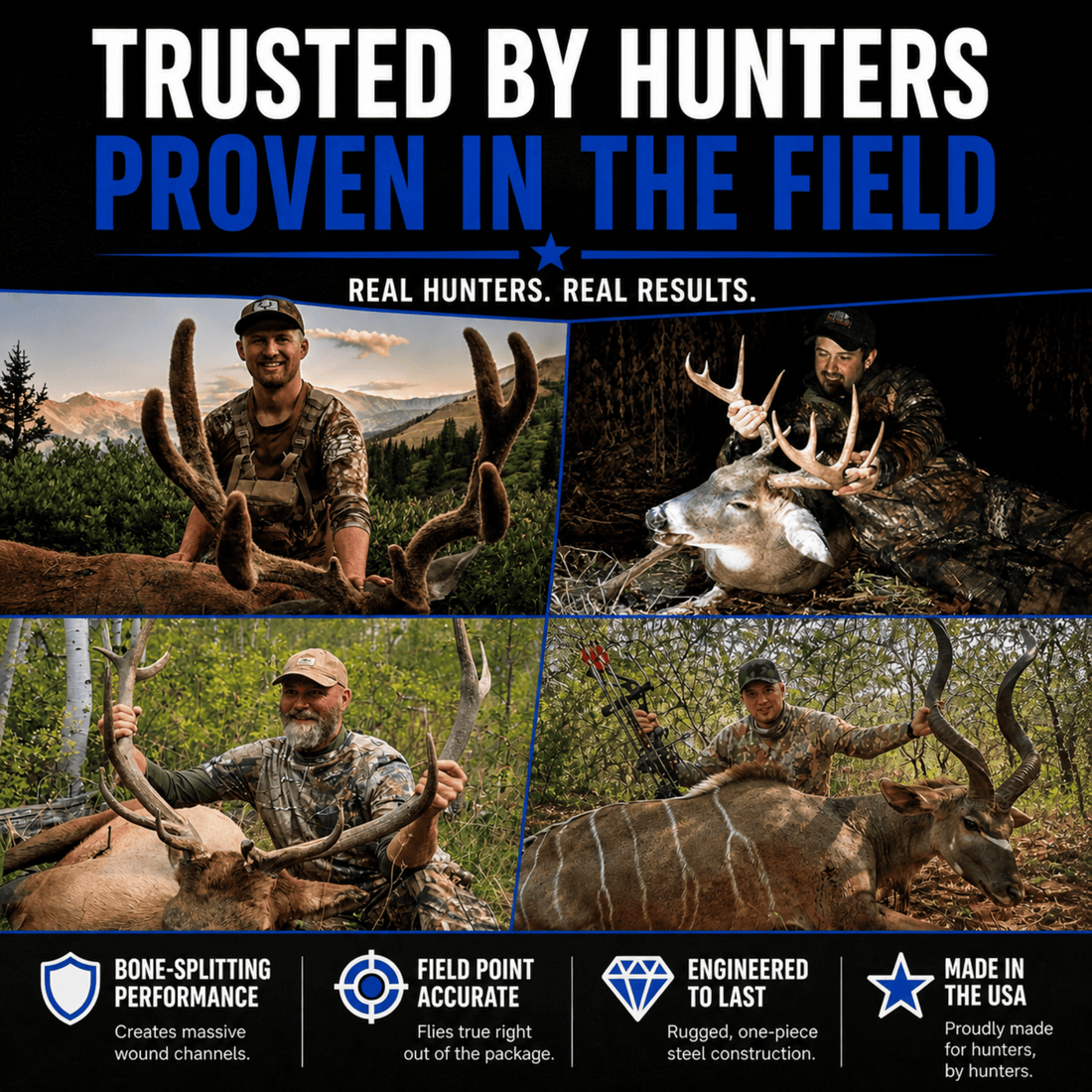 Tooth of the Arrow TOTA 150 grain broadhead with 1-inch solid fixed blade, designed for hunting and archery.
