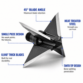 Tooth of the Arrow TOTA 150 grain broadhead with 1-inch solid fixed blade, designed for precise hunting and archery use.