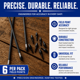 Tooth of the Arrow Broadheads field points with 8-32 thread, designed for archery practice and target shooting.